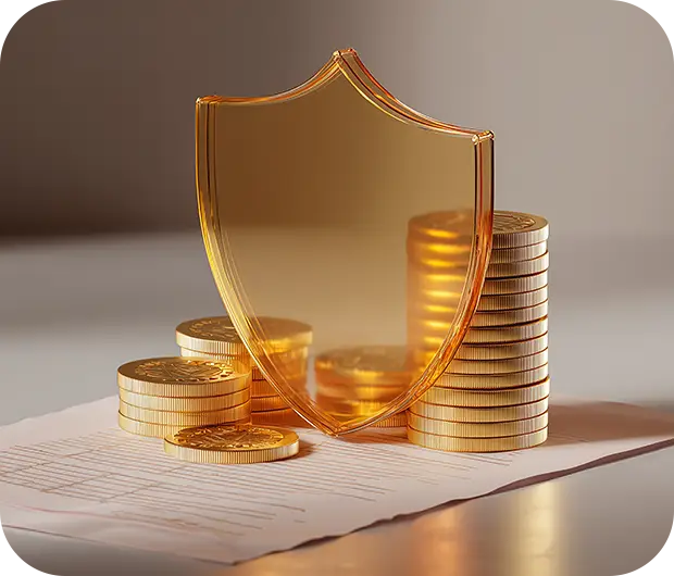 Financial protection with coins under a security shield