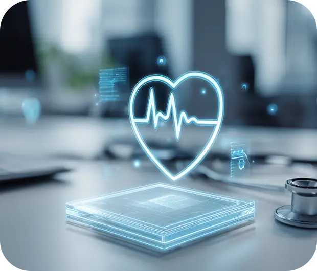 Digital heart-rate hologram over a medical chip