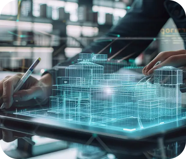 Holographic building model over a tablet
